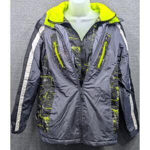 WEATHERPROOF Womens Snow Jacket - Gray/Green, Hood, Double Zip, Large (12/14)